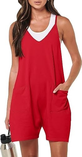 YGJIEGENG Jumpsuits for Women UK, Summer Shorts Playsuits | Lightweight Rompers, V Neck, Sleeveless, Spaghetti Strap, Wide Leg Overalls , with Pockets, Casual Dungarees
