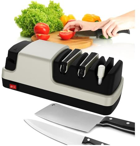 Affilacoltelli Professionale, 4 in 1 Affilacoltelli Professionale Elettrico, Con Abrasivi Diamantati Al 100% E Guide Angolari Di Precisione Utensili Da Cucina Professionali,Silver
