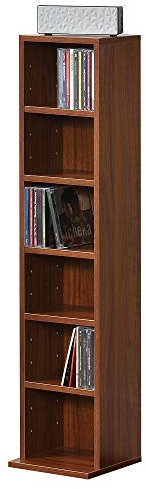 [en.casa] Scaffale a Colonna con 6 Scomparti per CD DVD e Oggetti Decorativi Mobile Salvaspazio con Ripiani Regolabili in Altezza 90 x 20 x 20 cm Effetto Noce