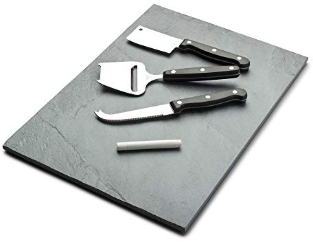 WM Bartleet & Sons 1750 JC74 5 Piece Slate Cheese Board Set with Knife, Axe, Shaving Tool and Writing Chalk 25cm x 38cm – Gift Boxed, Grey