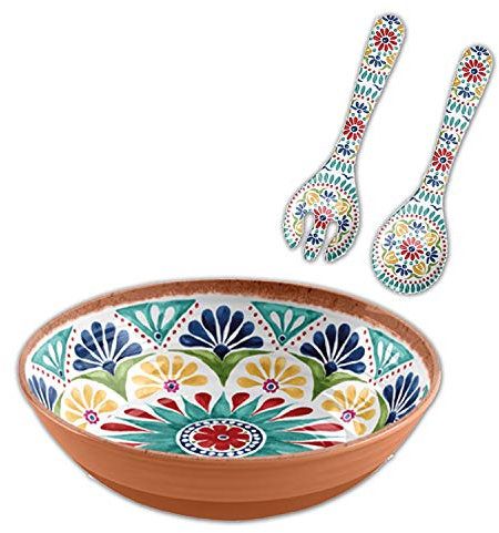 Auntie Morags Purely Home Mediterranean - Outdoor/Camping/Picnic - Melamine/Plastic Salad Bowl & Servers Set (Rio Medallion)
