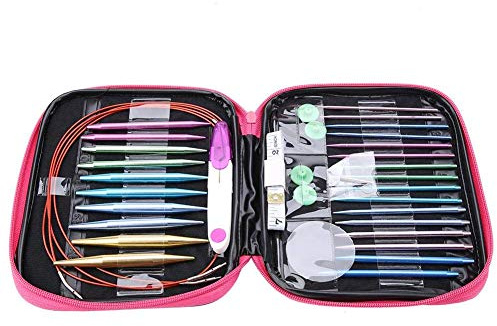 Estink 26 tlg Alu Rundstricknadel Set, wechselbar | Wechselnadeln mit 8 Seilen, inkl. Häkelnadel, Maschenmarkierer & Schere, für alle Projekte