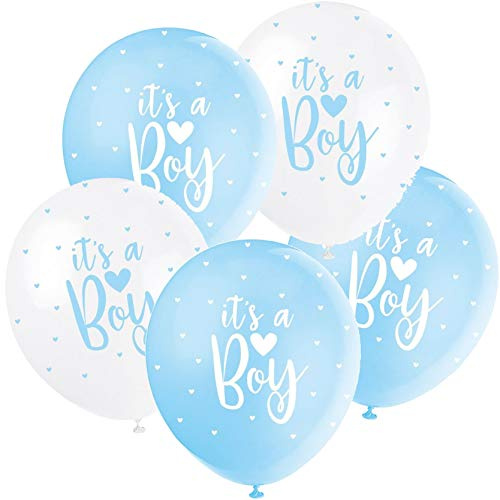 Carpeta 5 Ballons * It's A Boy * zur Deko für die Geburt eines Jungen | in weiß und blau | Luftballons Baby Pinkelparty Kinder Geburtstag Partydeko