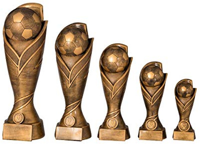 Henecka Fussball-Pokal, Resinfigur Fussball, Bronze, mit Wunschgravur und auswählbarem Sport-Emblem, Größe 39 cm