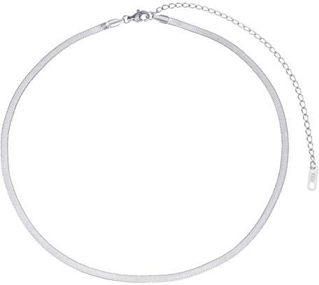 LEGITTA Damen Fischgrätenmuster Kette Choker in Silber Zarte Schlangenkette Halskette aus Edelstahl Titan Schmuck Nickelfrei