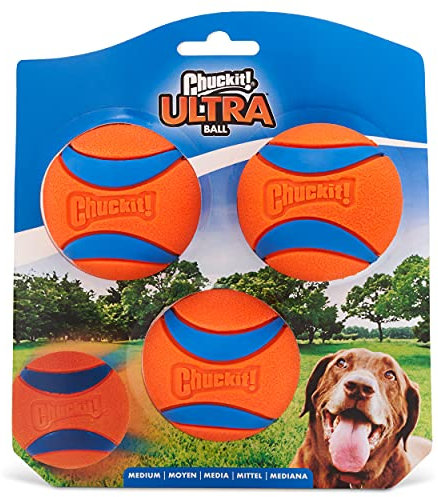 Chuckit! Ultra Ball Hundespielzeug-Ball, langlebig, Gummi, hohe Sprungkraft, schwimmend, Chuck It Launcher, kompatible Spielzeugbälle für Hunde, 3 Stück, Größe M