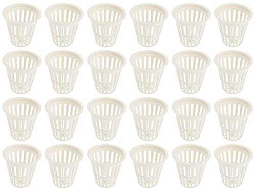 Happyyami 50 Stück Hydroponischer Pflanzkorb Pflanzennetztopf Töpfe Wurzeltopf Pflanzen Hydrokultur Geschlitztes Netz Garten Netz Topf Recycelter Kunststoff Atmungsaktiv Cup-Gruppe Weiß