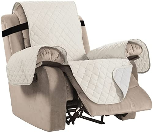 Sesselschoner für Relaxsessel Fernsehsessel Sesselbezug 1 Sitzer Grau/Beige/Braun Sesselschoner Sesselauflage Relax Schaukelstuhl Stretchhusse Ruhesessel Bezug ( Color : Beige , Size : 55.8CM/22in )