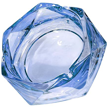 Glass Ashtray for Cigarettes, Tabletop Ashtray and Modern Decoration for Home Office Bar Restaurant Indoor Outdoor (Blue Large Size)