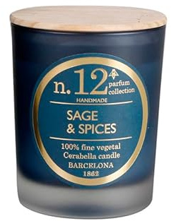 Lamare - Bougie parfumée Numbers - Bougie 100% végétale - Pot en verre et couvercle en bois - CERABELLA (Sage & Spices, 7,5x10 CM)