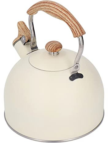 Bouilloire à thé sifflante, bouilloire à thé beige 2,5 L Petites bouilloires à thé Bouilloire à thé sifflante en acier inoxydable avec poignée ergonomique pour cafetière à eau pour la maison