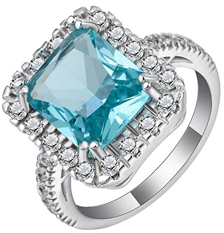 Aotiwe Ringe Frauen Breit, Freundschaftsringe Beste Freundin mit Blauem Asscher Zirkonia Silber Blau Größe 54 (17.2)