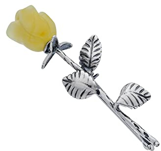 Broche en argent 925 oxydé, ambre rose sculpté à la main, petite broche en argent avec rose ambrée, 3 g, Argent sterling, Ambre