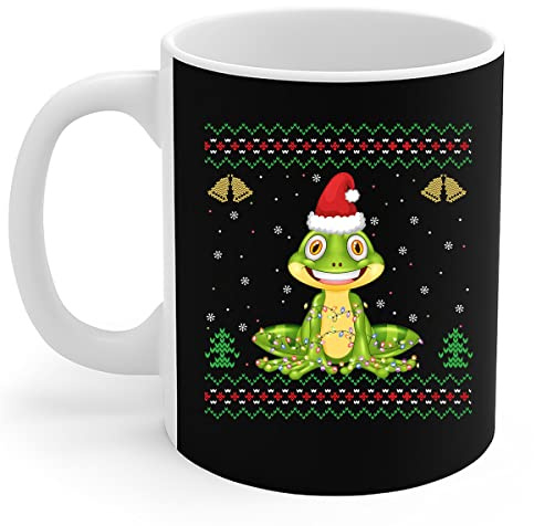 456 Mugs Cadeau D'Amphibien De Lumière D'Arbre De Noël De Grenouille Verte Mignonne Personnalisable Tasses De Petit Déjeuner Avec Poignée Tasses À Thé Pour Fête Des Pères Amies Café 330Ml