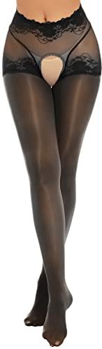 inhzoy Collant Curvy Donna Collant Aperto Babydoll Lingerie Sexy Hot per Sesso Stockings Calze per Reggicalze Pantyhose Leggins Leggings Trasparenti in Pizzo Floreale Nero M