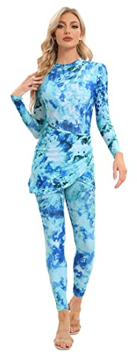 YONGSEN Muslim Modest Long Sleeve Burkini Swimwear for Women Full Cover Islamic Hijab Maillots Plus Size Swimsuit (as1, Alpha, l, Regular, Regular, Cyan)