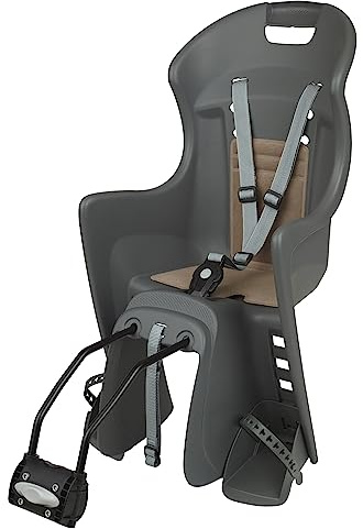 DIEFFE 8630400089 - Silla Trasera Bikey Cool FM para Bicicleta con Ruedas de 26'' a 29'' Apta para niños con un Peso de 9 a 22 Kg con Anclaje en el Cuadro en Color Gris Macaron/Marron