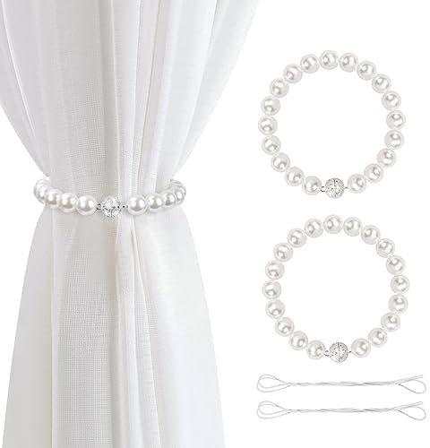 AULEEP Perle Vorhang Raffhalter, 2 Stück Einstellbar Raffhalter für Vorhänge, Vorhang Zugband Vorhang Halter Vorhanghalter Gardinen Halterung für Zuhause, Büro, Fenster Dekorativ (Weiße Perle)
