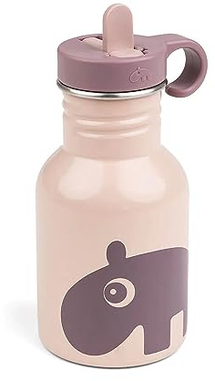 Done by Deer Edelstahl Flasche Ozzo Rosa - 350 ml - Robuste Kinder Trinkflasche mit einen praktischen Trinkhalm - Ø7 x H 15 cm, Edelstahl 18/8, Deckel: PP