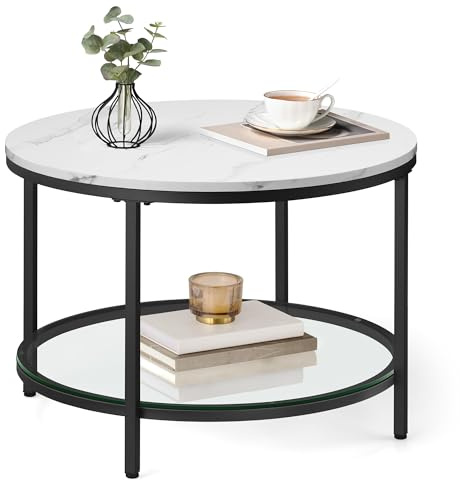 VASAGLE Table Basse, Table de Salon, Façon Marbre, Support en Verre Trempé, Facile à Assembler, Style Moderne, Blanc Marbré et Noir d'encre LCT072W13