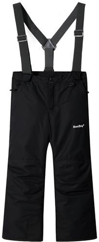 BenBoy Sci Pantaloni Invernali Bambino Impermeabile Termici da Neve Escursionismo Caldo Regolabile da Escursionismo Snowboard Pantaloni Softshell Outdoor Ragazzi Ragazze HXK5003-Black-128-140