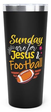 Teegarb Letter Blanket Sundays Are For Jesus and Football Vakuumisolierter Kupferbecher, 625 ml, Schwarz