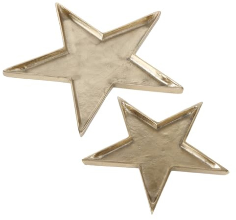 Boltze Schale Thye (2 Teilig, Farbe Gold, Skandinavischer Style, in Handarbeit gefertigt, passen für das Esszimmer/Küche, Dekoschale, Dekoration) 2004255 | Edles 2-teiliges Schalenset in Sternform aus glänzendem Aluminium – exklusives BOLTZE Design für Weihnachten