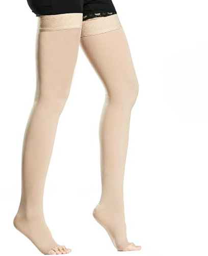 BellaAchtung Medizinische Kompressionsstrümpfe Damen & Herren 20-30 mmHg Abgestufte Unterstützung, Oberschenkel Stützstrümpfe, Ödemen Kompressionssocken Ohne Fuß mit Silikonband