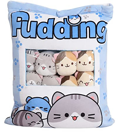 Teksome -Plüsch-Wurfkissen, abnehmbares, Flauschiges, weiches Tier-Puppenspielzeug-Kissen, Baumwoll-Kuscheltier-Kissen für Kinder, Sofa-Stuhl-Dekorationskissen, 8 süße Katzen
