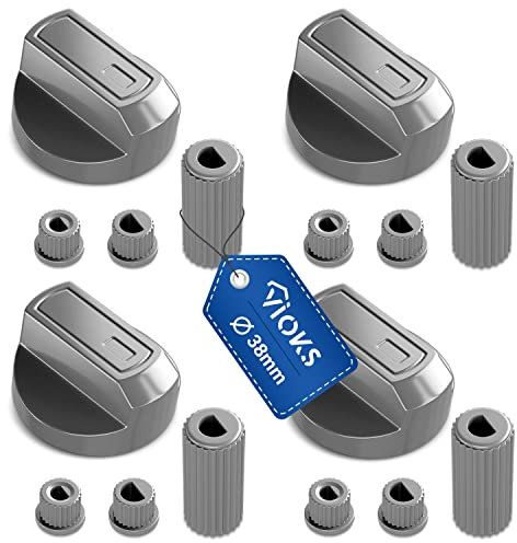 VIOKS Drehknopf Herd 4x Set 38mmØ - Herd Schalter mit Adaptern 16-teilig - Drehknopf Elektroherd & Gasherd Zubehör - Knöpfe & Schalter für Backöfen & Herde