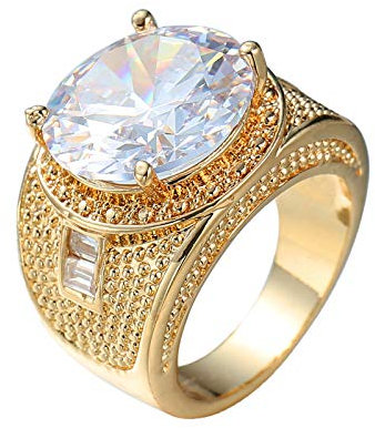 Epinki Damenring, Breiter Hochzeit Ringe mit Zirkonia Weiß, Vergoldet Bandring Nickelfrei, Gr.60 (19.1)