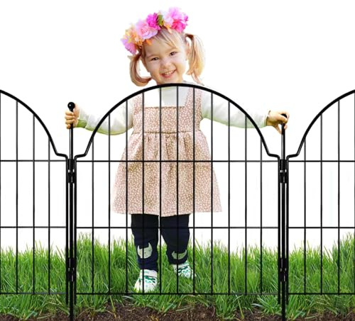 6 Panels No Dig Decorative Garden Fence, 25in (H) x 12.2ft (L) Animal Barrier Fencing for Dog, Easy Install Temporary Fence for Yard, Rustproof Wire Garden Border