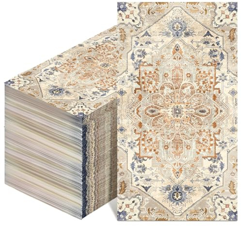 Yeaqee 100 Pcs Vintage Boho Napkins Paper Guest Towels 2 Ply Decoupage Napkins Disposable Decorative Hand Towel for Bathroom Kitchen Fall Wedding Party Dinner(Orange and Cyan)