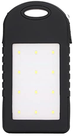 Solar Power Bank, Solar Power Bank 5000mAh Caricabatterie Portatile con Torcia a 12 LED e 2 Porte di Uscita USB per Esterni, Caricabatterie Solari