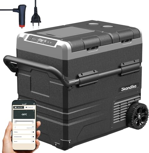 Skandika Routa Frys 55 L | kompressor kylbox +20° till -20 °C | Appkontroll, 2 zoner, bilkylskåp med 2 fack, tyst, eko-mode | Campingkylskåp för bil, lastbil, buss, campare