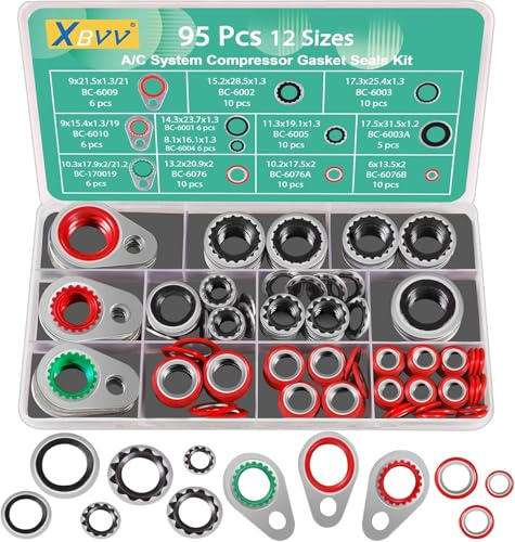 XBVV 95 PCS 12 Größen Premium A/C Klimaanlage System Kompressor Dichtung Dichtung, Automotive Air Conditioning Compressor Port Seal Gasket Kit Bonded Gasket Seal Assortment Set