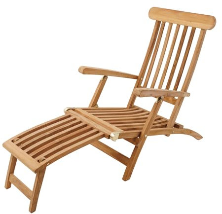 Riess Ambiente Massive Gartenliege Empire Teak 195cm Natur Teakholz Deckchair Terrassenliege Balkonliege Outdoor-Liege Relaxliege Holzliege mit Armlehne