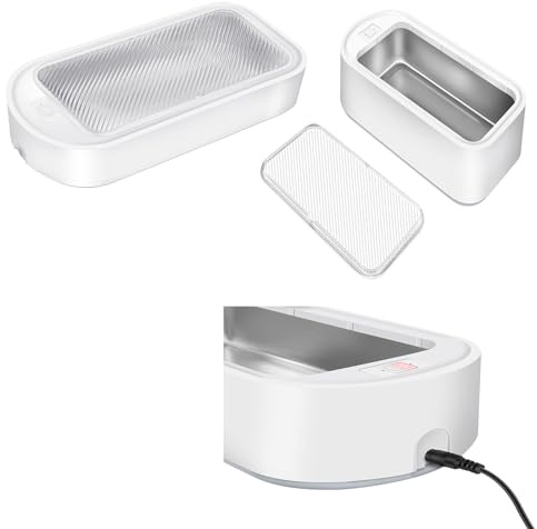 Máquina de limpieza ultrasónica, acero inoxidable 304 plus PP, limpiador de joyas de 45000 Hz, limpiador de gafas, cartucho de detergente de 650 ml, 2 modos de limpieza para retenedores y anillos, 24