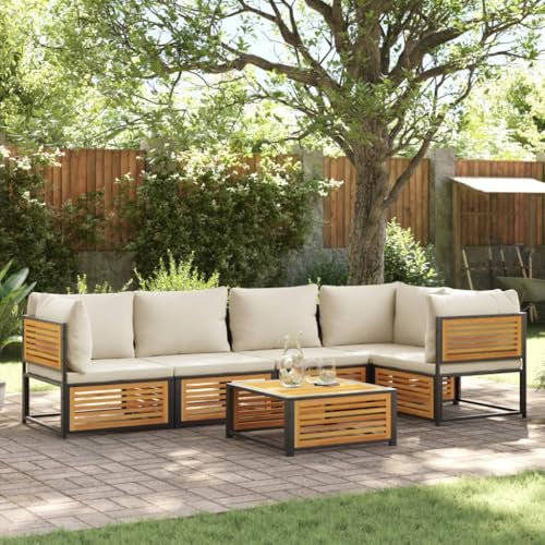 Homgoday 6-TLG. Balkonmöbel mit Kissen Gartenmöbel Set Loungemöbel Gartenlounge Modular Sofa Gartensofa Sitzgruppe Sofagarnitur für Balkon und Terrasse Massivholz Akazie