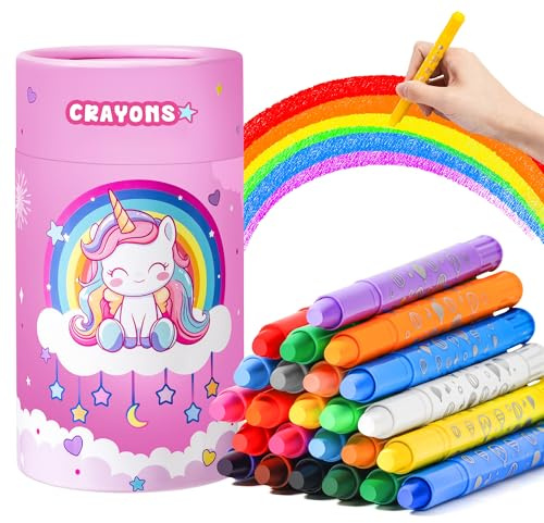 JYPS Unicornio Ceras de Colores para Niños, 24 Pinturas No-Tóxicos de Cera de Colores Bebe 1 2 3 año, Enroscable y Lavables Suministros de Arte, Regalos Pinturas para Niñas