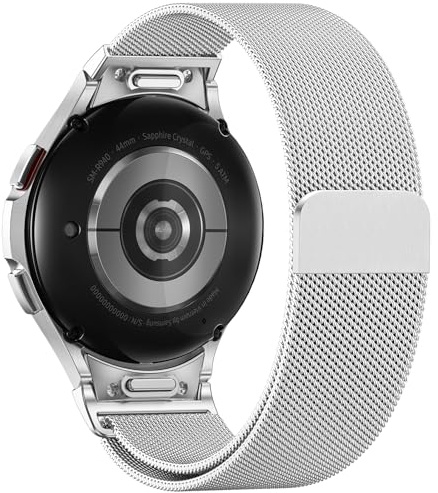 Faliogo Ein Klick Metall Armband Kompatibel mit Samsung Galaxy Watch 6 Armband 40mm 44mm, Galaxy Watch 7 4 5 Band, Keine Lücke Edelstahl Ersatzarmband für Watch5 Pro/Watch6 4 Classic, Silber