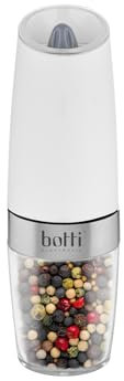 Botti Sorento molinillo de especias eléctrico blanco | Sal y pimienta | Protección contra sobrecalentamiento | Grado de molienda ajustable | Fácil de usar | Iluminación con sensor de inclinación