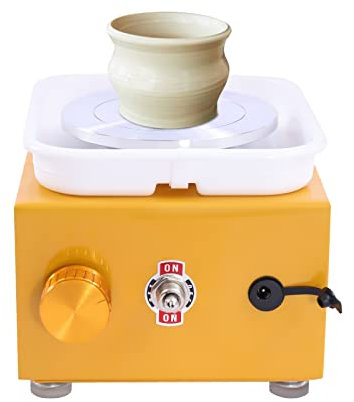 Fricienc Mini-Keramikradmaschine Elektrische Töpferscheibe Keramik Rad Maschine Drehscheibe 2000RPM Mit abnehmbarem ABS-Becken 10cm Keramikteller für Keramikarbeiten Keramik Clay Art Craft (Gelb)