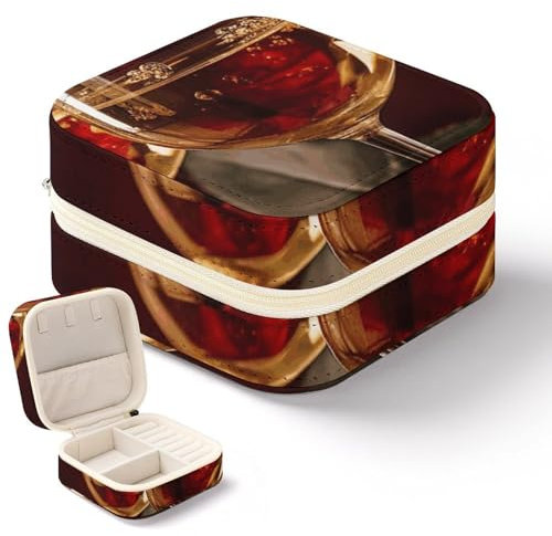 GHEPSDW Petite boîte à bijoux de voyage pour deux verres de vin blanc - Mini organisateur de rangement portable pour bagues, boucles d'oreilles, colliers