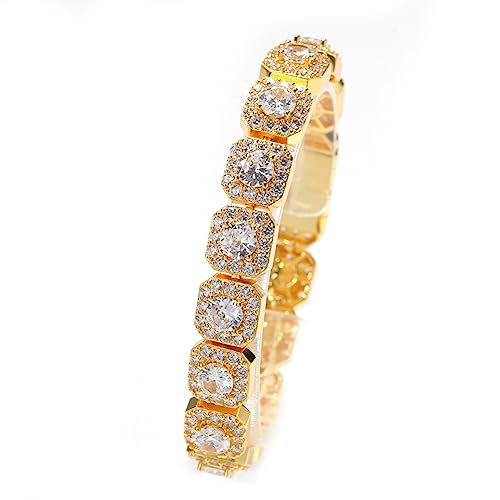 VAKTWPDLY 12.5mm Tennis Armbänder für Männer Frauen 18K Gold überzogene Link Kette Simulierte Diamant Kristall Armband Quadratische Zirkonia Diamant Handgelenk Kette Tennis Link Kette 7-8 Zoll