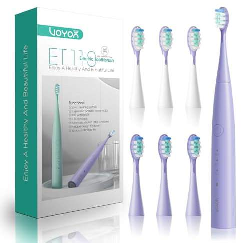VOYOR-HEALTH Cepillo de Dientes Eléctrico, Recargable Cepillo Dientes Electrico con 6 Cabezales de Recambio, Cepillos de Dientes Electricos Sónico Adultos Resistente al agua IPX7 ET110 (Lila)