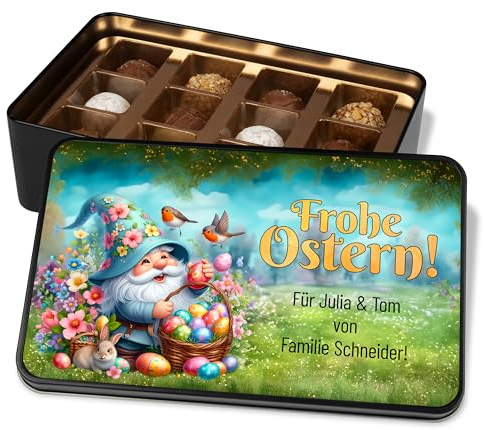 True Statements Ostergeschenk Personalisiert - Pralinendose mit Wunschtext, 12 Trüffel Pralinen, Metalldose