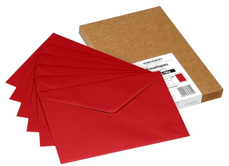 Emerson Briefumschläge bunte postkarten blanko DIN C5 (25 Stück) Kuvert, blanko karten zum selbstgestalten, Grußkarten ohne Fenster, Grußkarten, Hochzeitseinladungskarten- 130g 156x220 mm - Rot