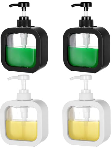 Aoyfuwell 4 Stück Seifenspender Set, 300ML Pumpspender Dusche, Duschgelspender, Leere Shampoo Flaschen zum Befüllen, Duschgel Spender, Spüli Spender Küche Bad Soap Dispenser(Schwarz, Weiß)