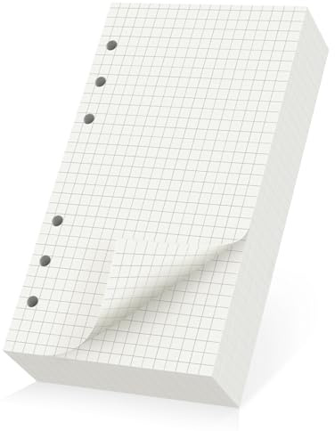 Yarotm Feuilles de Recharge A6 Quadrillées - 180 Feuilles / 360 Pages Refill Paper 9.5x17.2cm - 100GSM Recharge de Petit Carreaux 5mm Papier A6 6 Trous pour Classeur, Agendas, Planificateurs